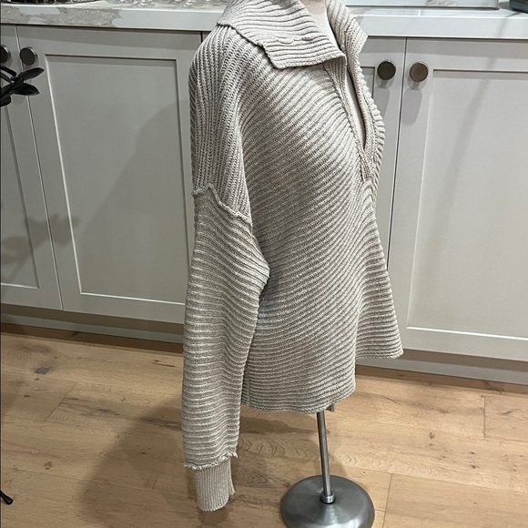 Free People Marlie Oversized V-Neck Sweater in Oatmeal - Picture 11 of 15